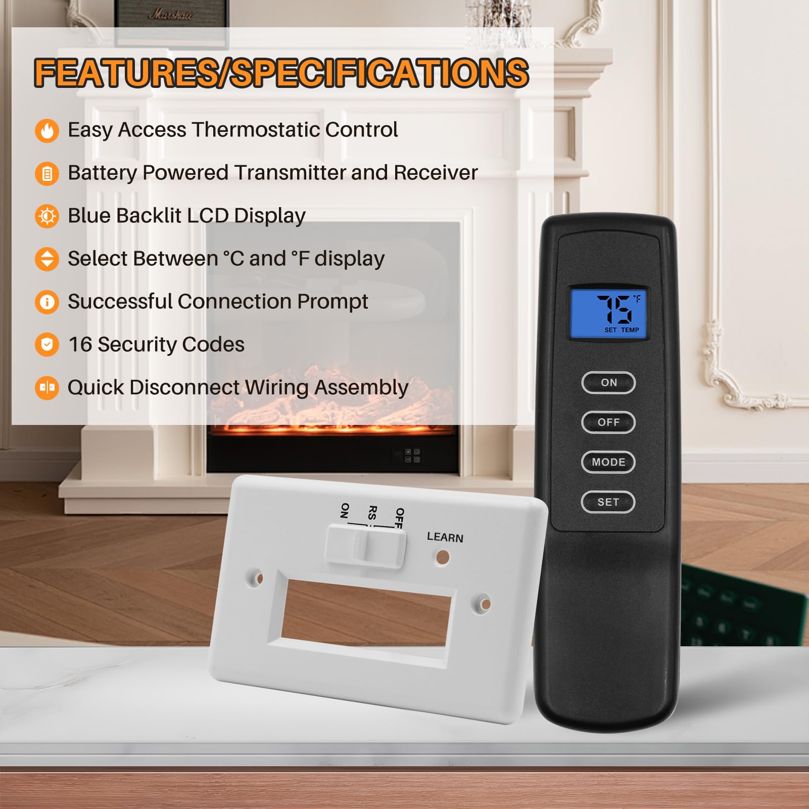 Upgrade Gas Fireplace Remote Control Kit, Millivolt Gas Valve Fireplaces and Stoves LCD Screen with Thermostatic, Compatible with Skytech, Majestic, Ambient, monessen, Vermont etc, 5 Year Warranty