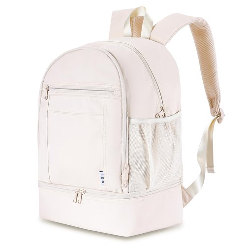 NOL Natural Organic Lifestyle Kids 2-in-1 Backpack & Insulated Lunch Bag-16 Multi-Functional Large Compartments Backpack for School & Travel, Double Deck, Water Resistant, Leak-proof, Padded (Cream)