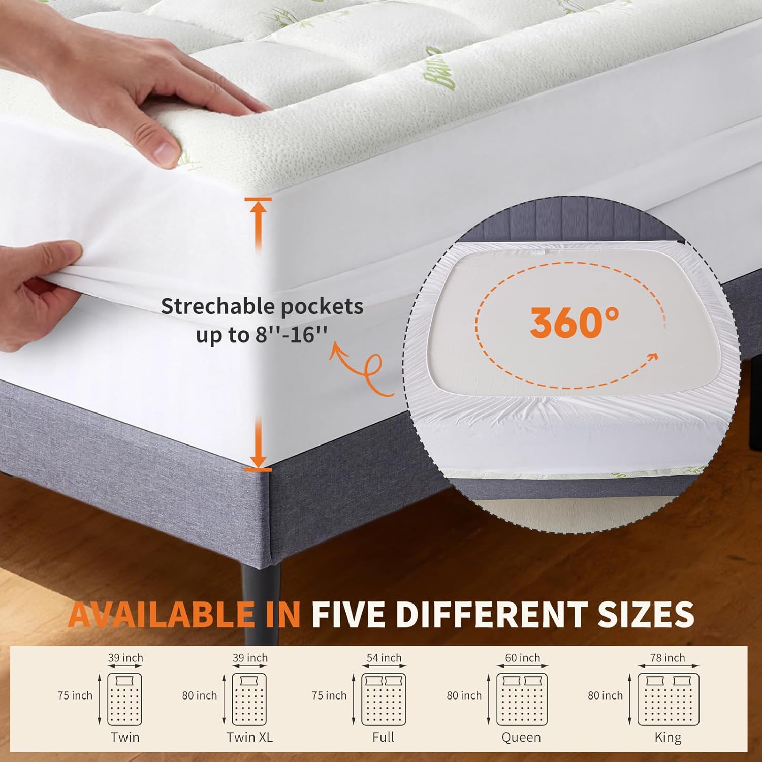 Sweetcrispy Ultra Soft Mattress Topper - Queen Size Bamboo Viscose Pillow Top for Cooling Comfort & Back Pain Relief, Green