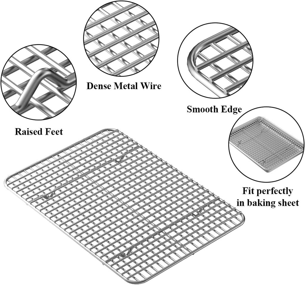 Wildone Baking Sheet Set - Stainless Steel Cookie Pans with Cooling Racks | 10 x 8 Inch, Non-Toxic & Easy Clean