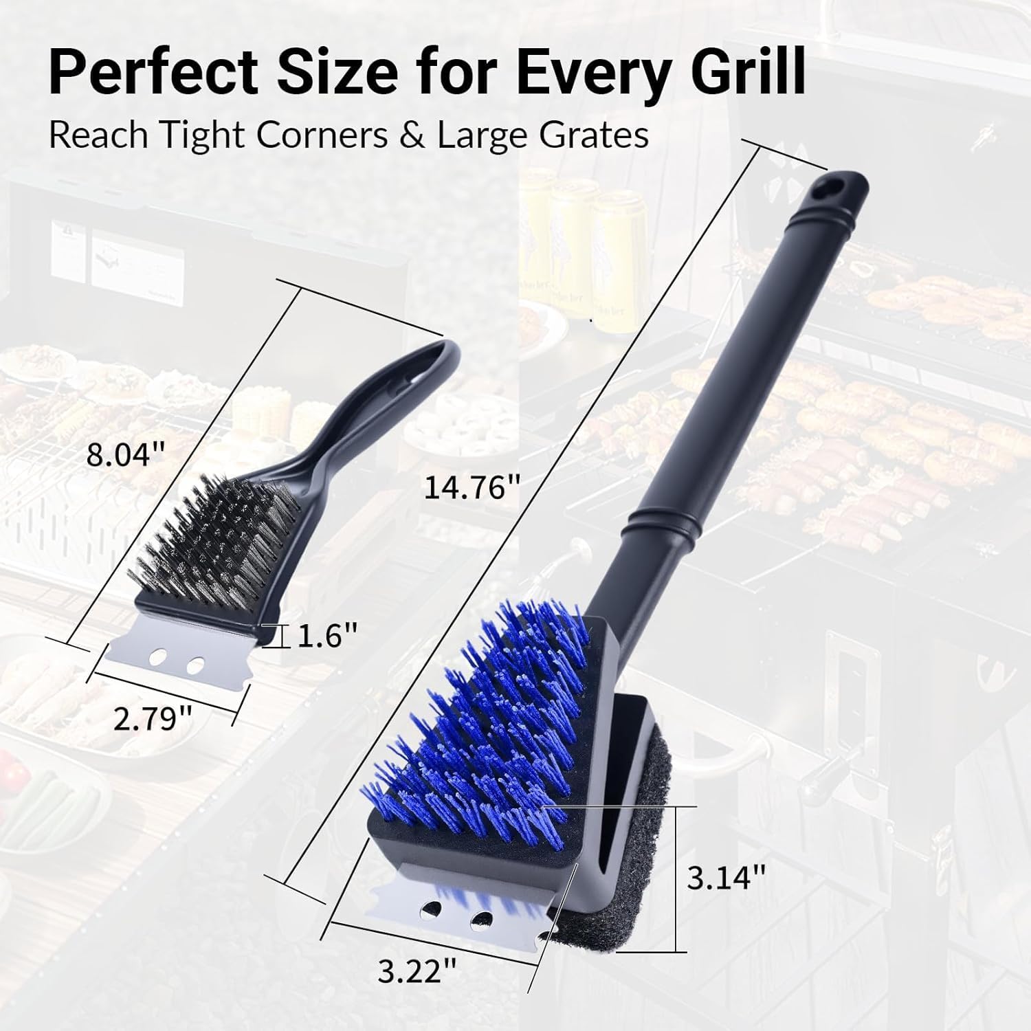 Skiennix Nylon Grill Brush - Safe Bristle-Free BBQ Cleaning Kit | 3-Piece Set for Outdoor Grills