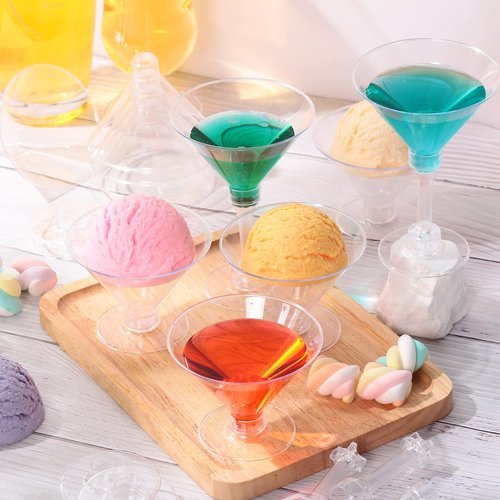 200 Pcs Plastic Martini Glasses 5 oz Disposable Cocktail Glasses Tall Mini Martini Plastic Cups Unbreakable Appetizer Dessert Cups for Margarita Wine Champagne Ice Cream Wedding Party Bar Event