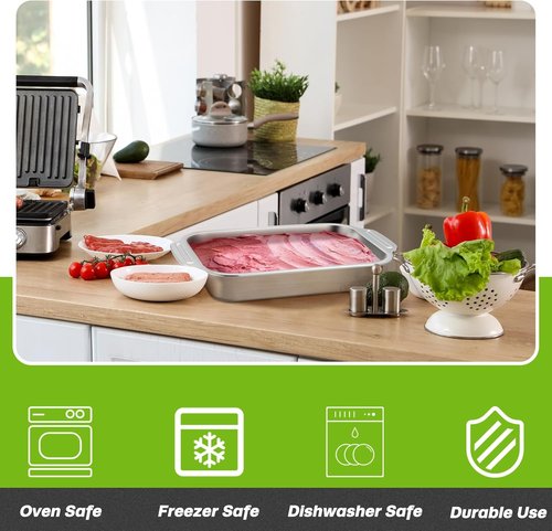 Funnymoom Stainless Steel Baking Pan Set - 3 Rectangular Cake Pans (12/14/15 Inch) for Versatile Baking