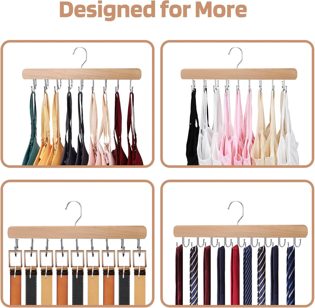 NECAMOCU Bra Hanger - Premium Wooden Closet Organizer with 36 Foldable Hooks | Space-Saving Design