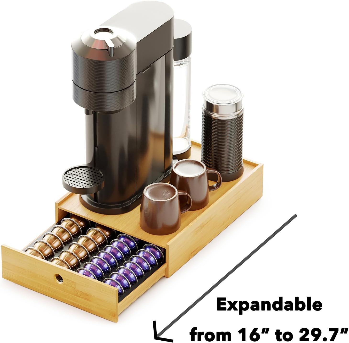SpaceAid Bamboo Coffee Pod Holder - Organizer Tray for Nespresso Vertuo Capsules | Fits 40 Big or 56 Small Pods (Natural)
