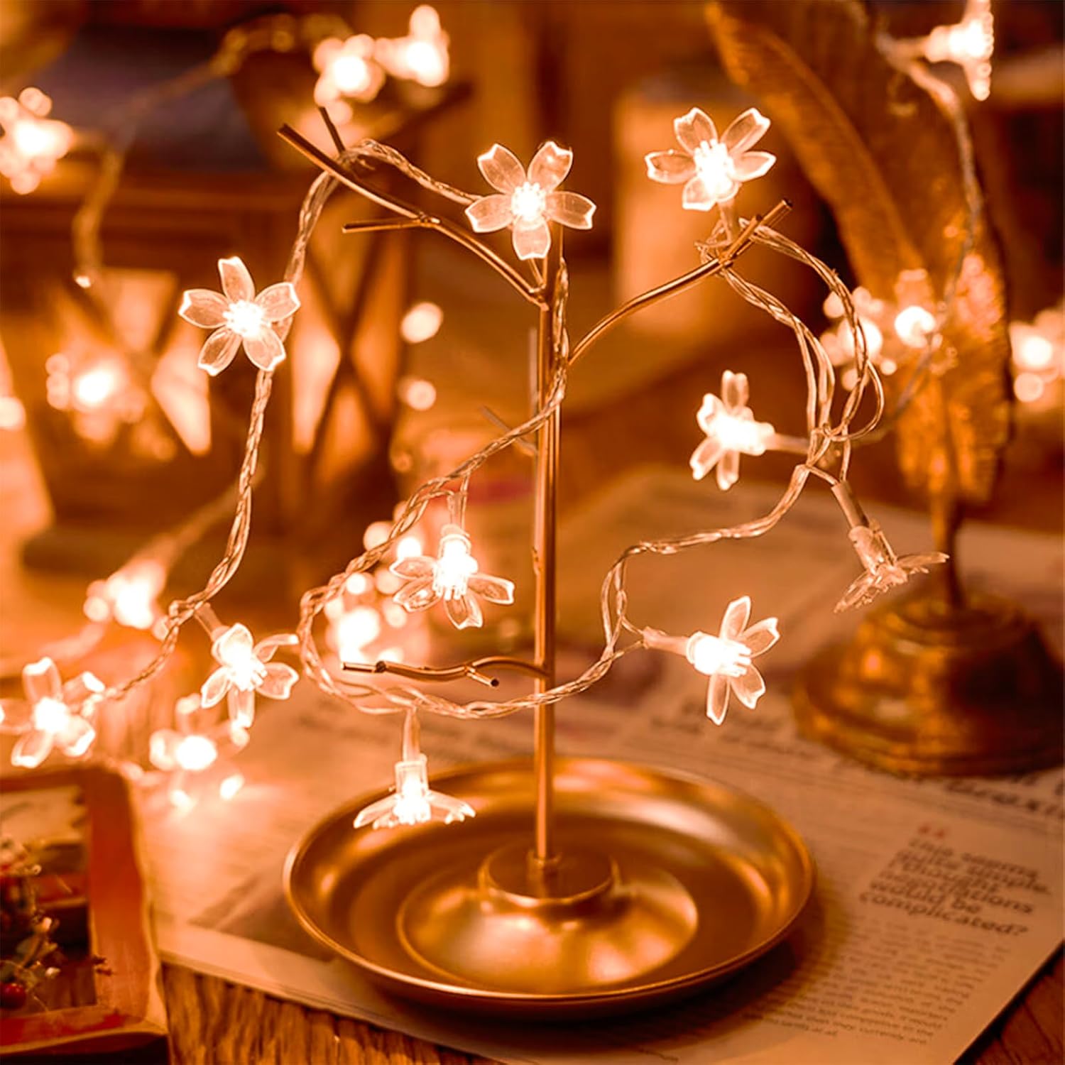 Skiennix Decorative Flower String Lights - 33ft 100 LED Cherry Blossom Fairy Lights | Warm White for Bedroom & Events