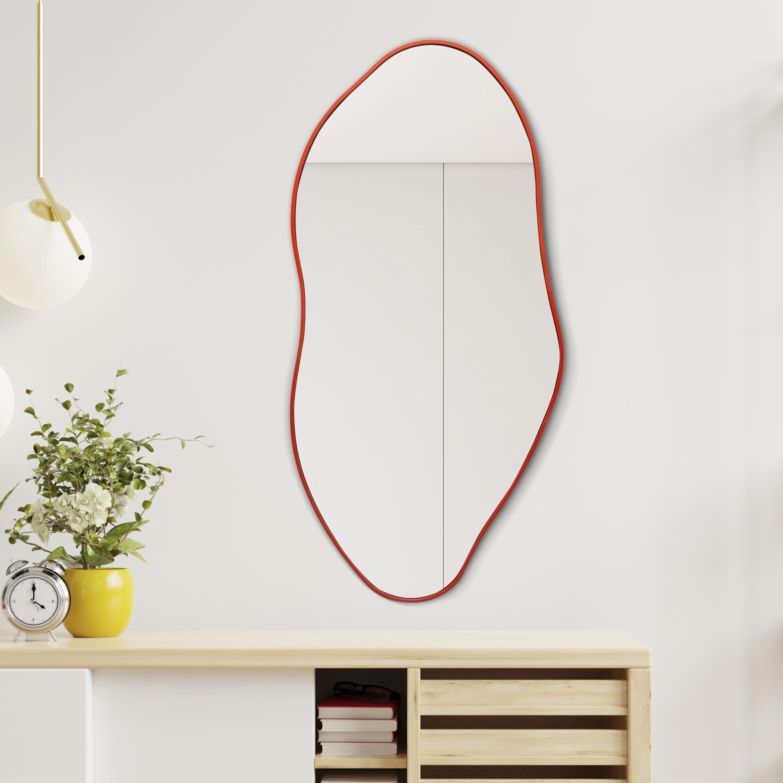 JONATHAN Y MIR200B Everly 20 in. W x 42 in. H Large Irregular Framed Decorative Wall Mirror, Anti-Rust for Bathroom, Living Room, Bedroom, Red