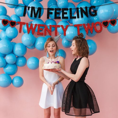 Plzaxou 22nd Birthday Party Decorations for Girls Women, Black Red Glitter I'm Feeling Twenty Two Banner, Taylor Singer Themed Girls 22 Years Old Birthday Party Decorations Supplies