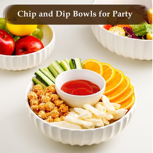 NUTRIUPS Extra Large Serving Bowls, 155/84/50 oz Nesting Ceramic Salad Bowl for Entertaining Party, 12/10/8 in White Bowl