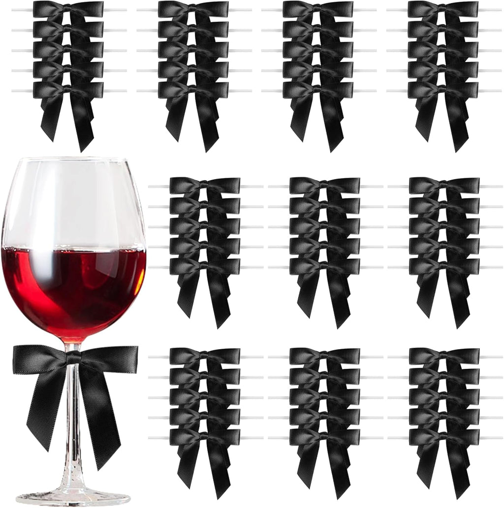 Regine Switzerland Satin Ribbon Black Bow Decor - 2.5" Premade Pink Twist Tie Bows for Gift Wrapping | 50 Count