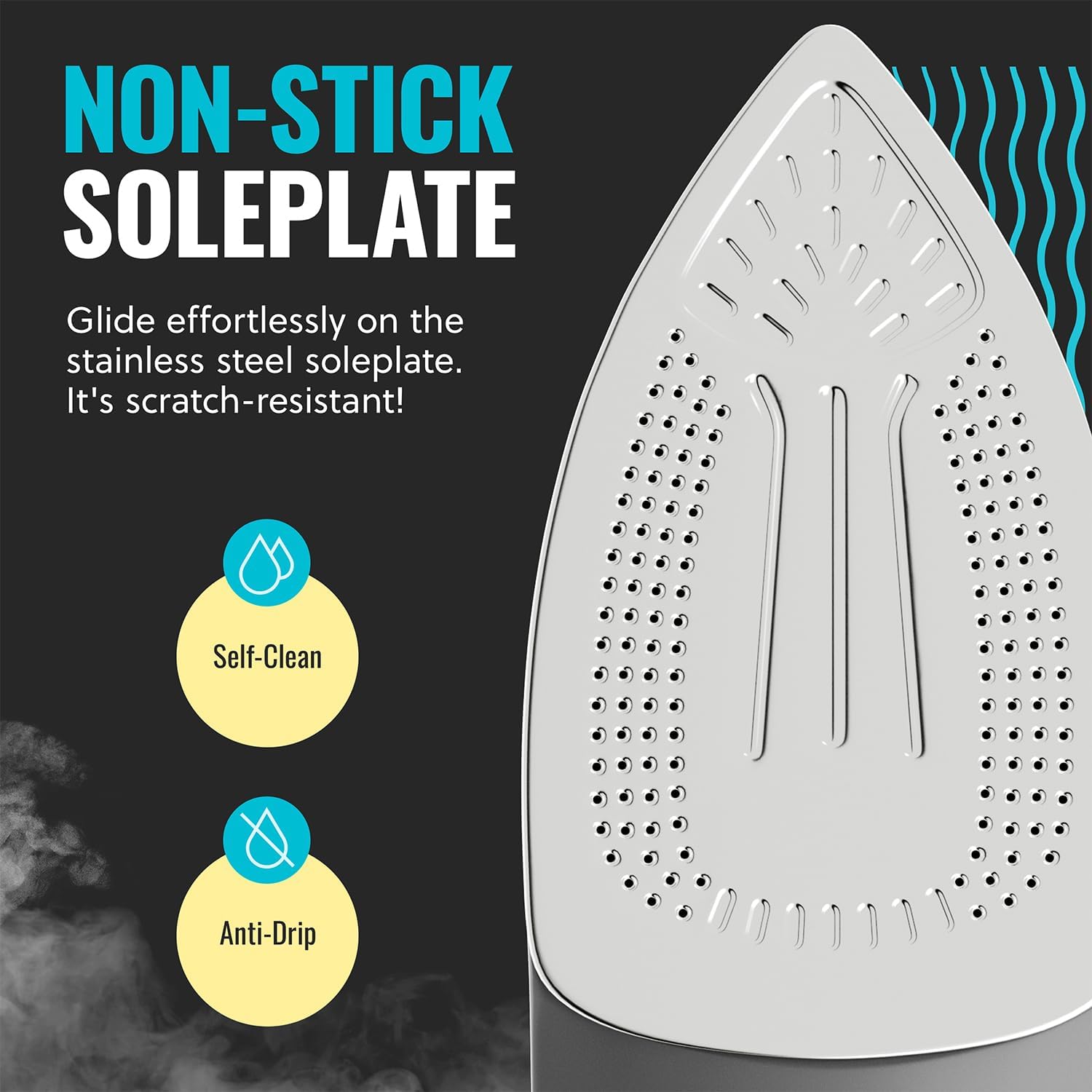 Pursteam Steam Iron - 1700W Self-Cleaning Nonstick Stainless Steel Soleplate | Auto Shutoff & Anti-Drip