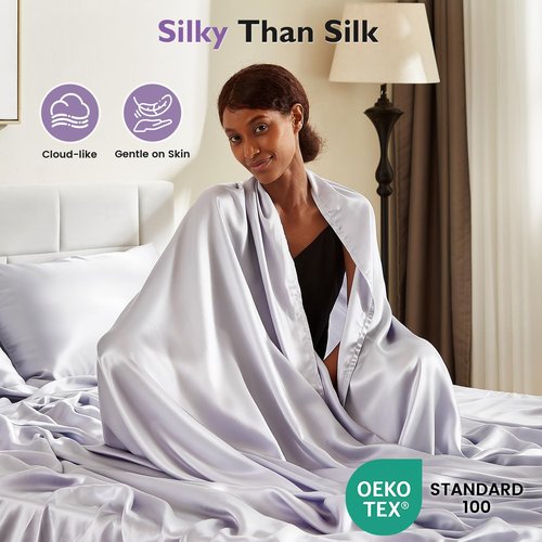 Bamboo Viscose & Silk Blended Silver Infused King Bed Sheets, 10% Silver for Permanent Self-Purifying & Clear Skin & Acne-Prone, Cooling Sheets Bedding for Hot Sleepers, Natural Odor Control Sheets