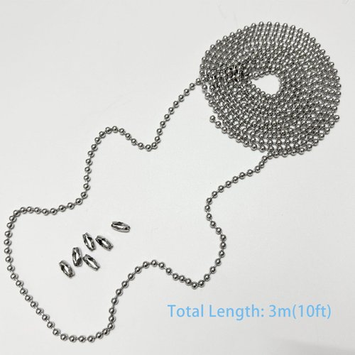 #10 Beaded Ball Chain 10 Feets 4.5mm Bead Chain Extender with 6 Pieces Connector Clasps for Plumbing, Crafts, Industrial Equipment Labeling Applications and Commercial Use (304 Stainless Steel)