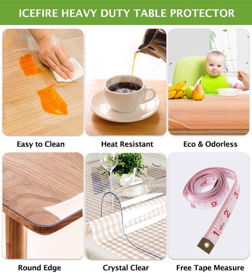 42 X 108 Inch Thick Furniture Table Protector Clear Plastic Tablecloth Mat Wipeable Desk Glass Topper Protective Cover Eco PVC Vinyl Coffee Dining Tabletop Easy Clean Water Resistant Protection Pad