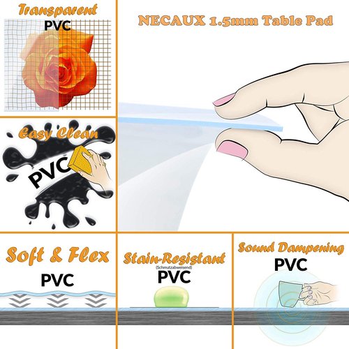 NECAUX Custom Multi-Size 1.5mm Thick Clear PVC Table Cover Protector - 36 x 72 Inch Eco Plastic Vinyl Rectangle Desk Office Top Pad Cover Glass Wood Dining Coffee End Tabletop Protective Mat