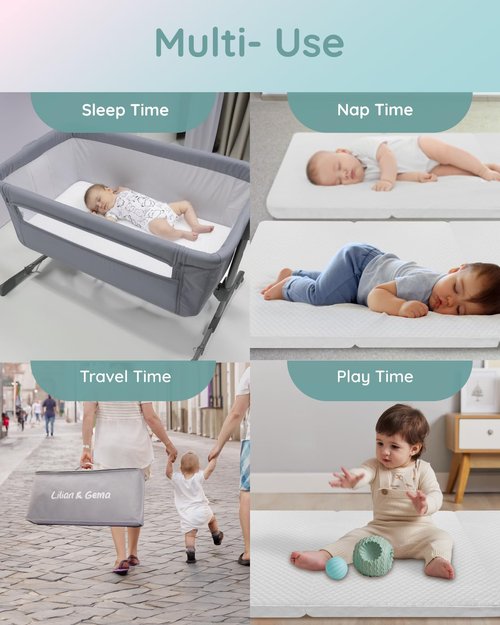 Lilian&Gema Pack and Play Mattress 38"x26"x1.5", Pack N Play Mattresses Pad for Play Pen and Playard, Premium Foam Playpen Mattress Topper with Washable Cover & Traveling Bag for Baby Toddler
