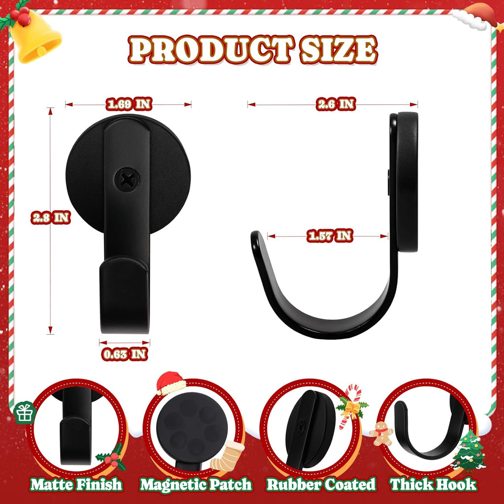 Skiennix Magnetic Wreath Hanger - Rubber Coated Hooks for Fridge & Metal Doors | Black, 2 Pcs