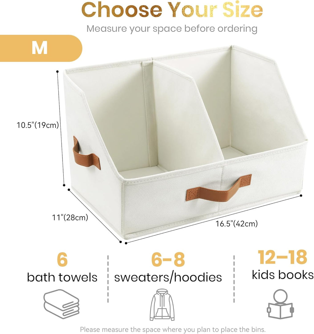 Skiennix Trapezoid Storage Bins - Upgraded Height with Handles & Adjustable Dividers | 6-Piece Set, Medium, Ivory