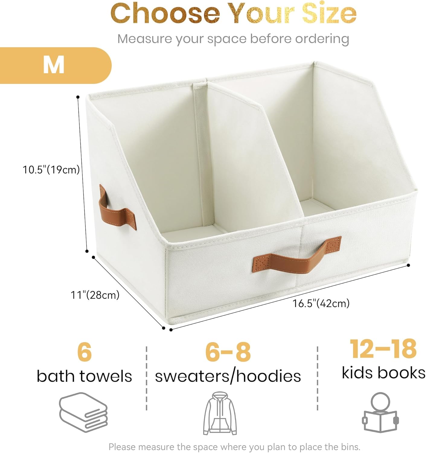 Skiennix Trapezoid Storage Bins - Upgraded Height with Handles & Adjustable Dividers | 6-Piece Set, Medium, Ivory