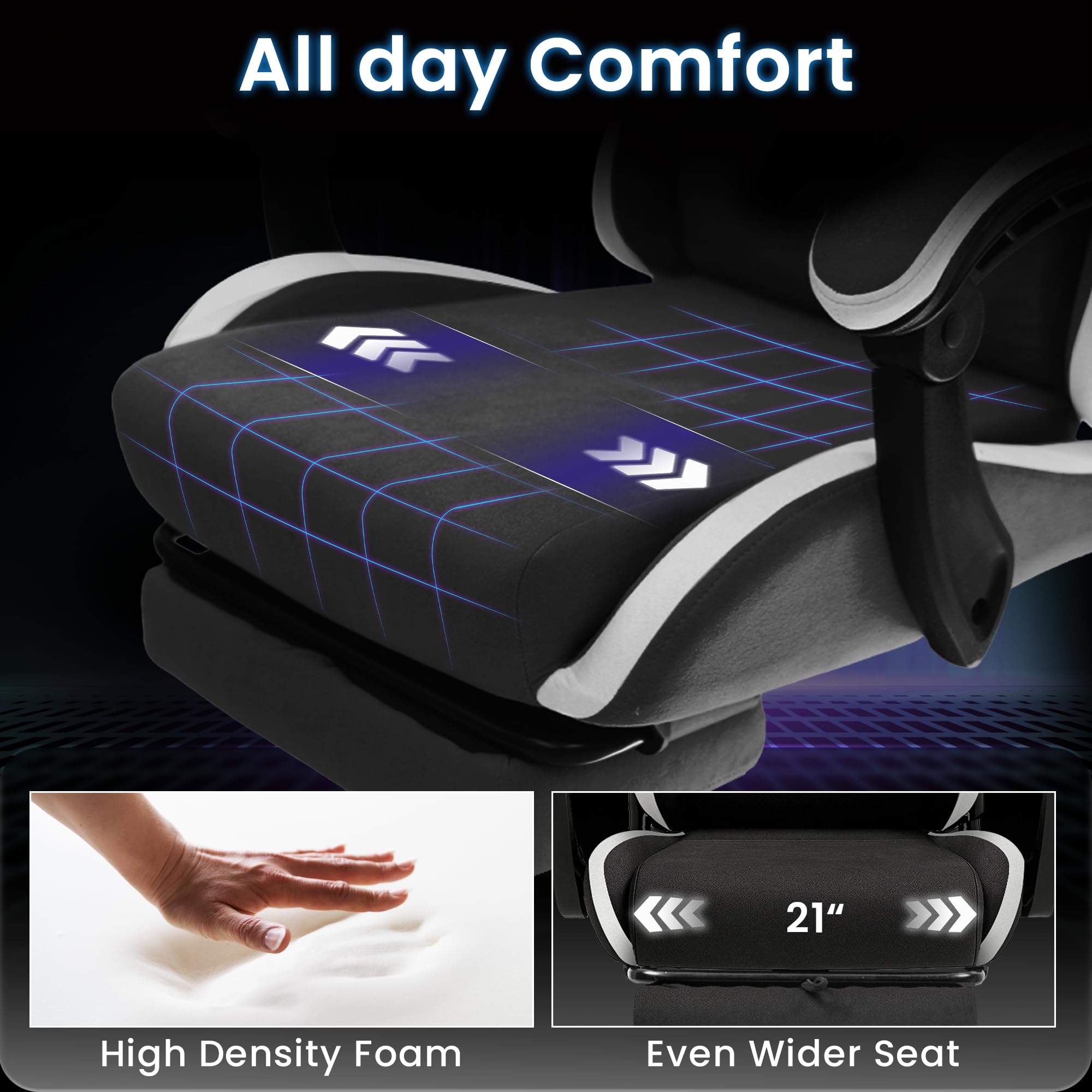 N-GEN GAMING Video Gaming Chair Office Computer Desk Use Ergonomic Reclining Backrest Adjustable Armrests Lumbar Support Footrest High Density Foam Breathable Fabric Heavy Duty Base (Black)