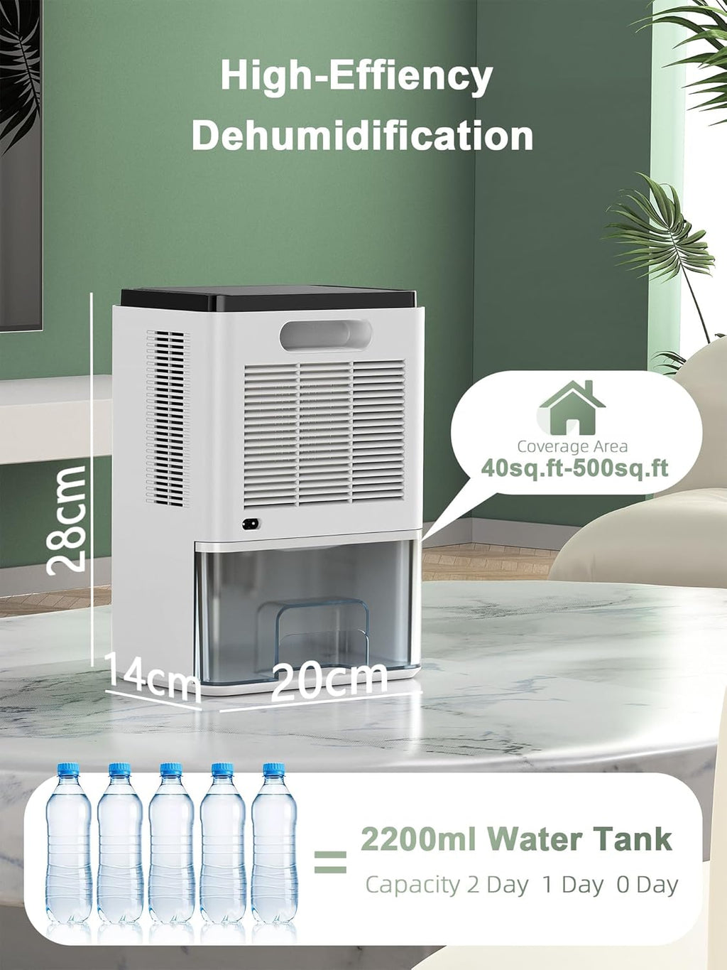 Skiennix Dehumidifier - 75 OZ Water Tank, Quiet 500 sq.ft Home & RV Dehumidifier with 12H Timer & LED Light