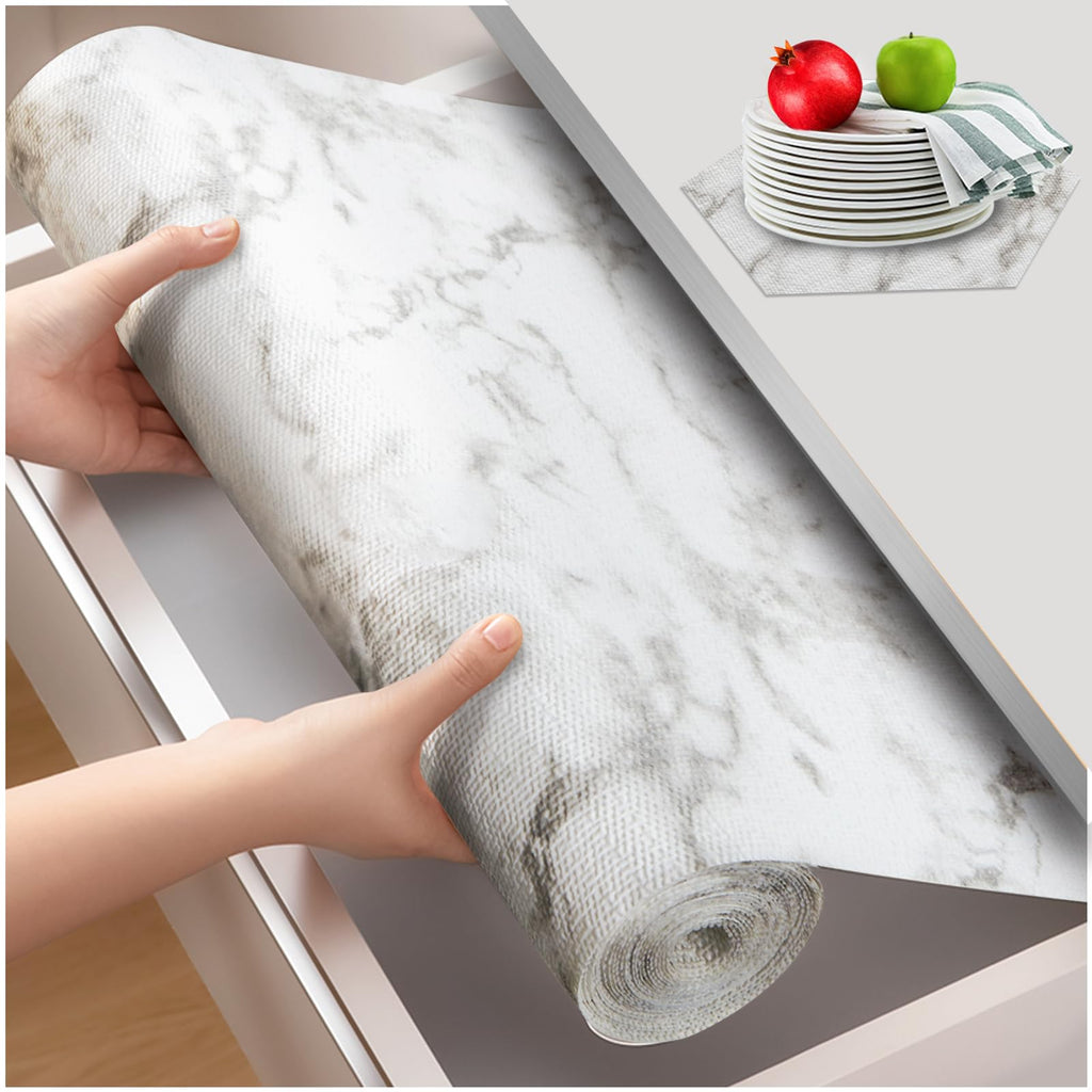 Beautysaid Shelf and Drawer Liner for Kitchen Cabinet, Non Adhesive Non Slip Shelf Paper Waterproof Washable Thickened for Dresser Pantry Shelve Bathroom Protector Liner(Marble,23.6 in x 20 FT)