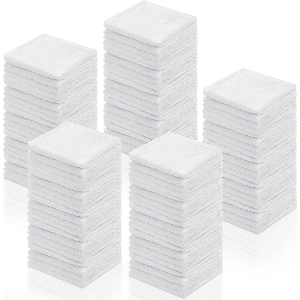 Oudain 100 Pcs White Cleaning Cloths Bulk Reusable Cleaning Rags Cotton Washcloths Absorbent Dishcloths Small Kitchen Rags Soft Bath Towels for Housekeeping, 9.8 x 9.8 Inch