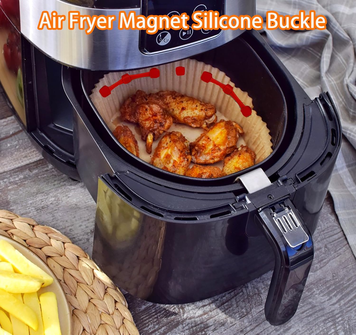 Skiennix Air Fryer Magnets - High-Temp Resistant Silicone Buckles for Parchment Paper Liners | 12 Pcs, Red