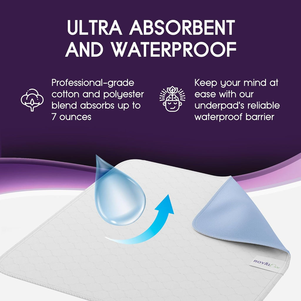 Skiennix Incontinence Bed Pads - Reusable Waterproof Underpads for Chairs & Mattresses - Highly Absorbent, Machine Washable - 34x36 Inches (Pack of 4), Blue