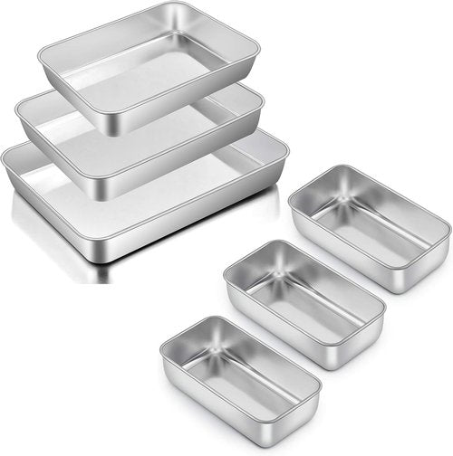 E-far Baking Pans Set - Stainless Steel Rectangle Cake & Loaf Pans | 3-Piece Set, Dishwasher Safe