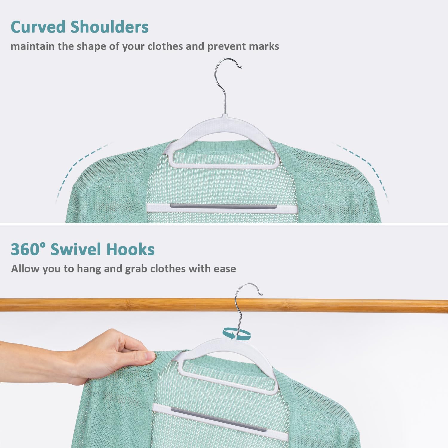 Skiennix 30-Pack Plastic Clothes Hangers - Space-Saving Non-Slip Design with 360° Swivel Hook | Slim & Sturdy Heavy-Duty Coat Hangers in White & Dark Gray