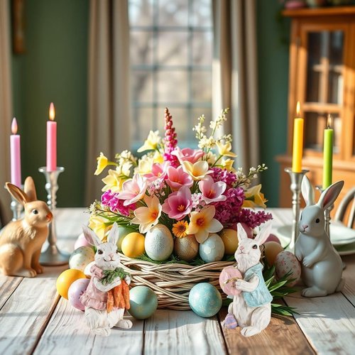 GoGnome Easter Bunny Figurines - Hand-Painted Resin Rabbits with Carrots & Eggs | Set of 2 (White)