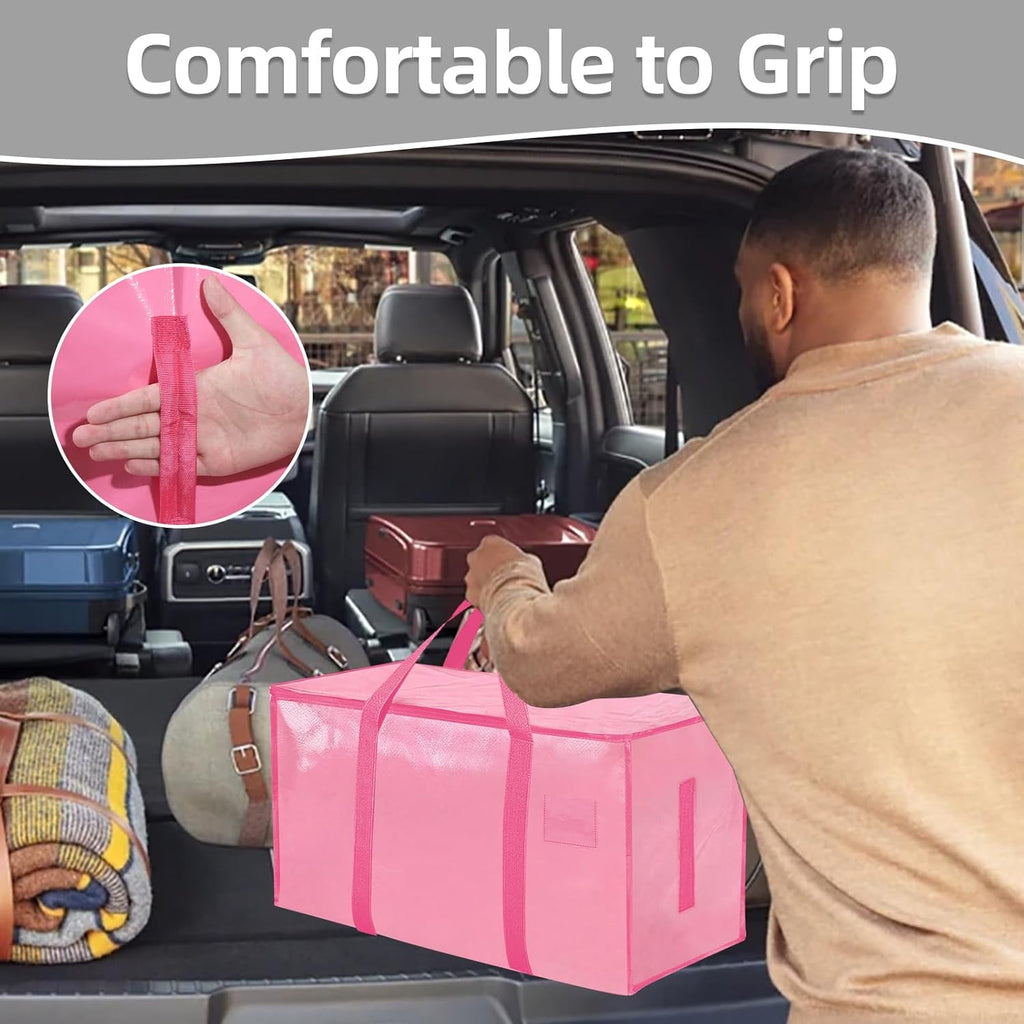 Skiennix Extra Large Heavy Duty Moving Bags - Waterproof Storage Totes with Zippers & Handles | 8 Pack (Pink)