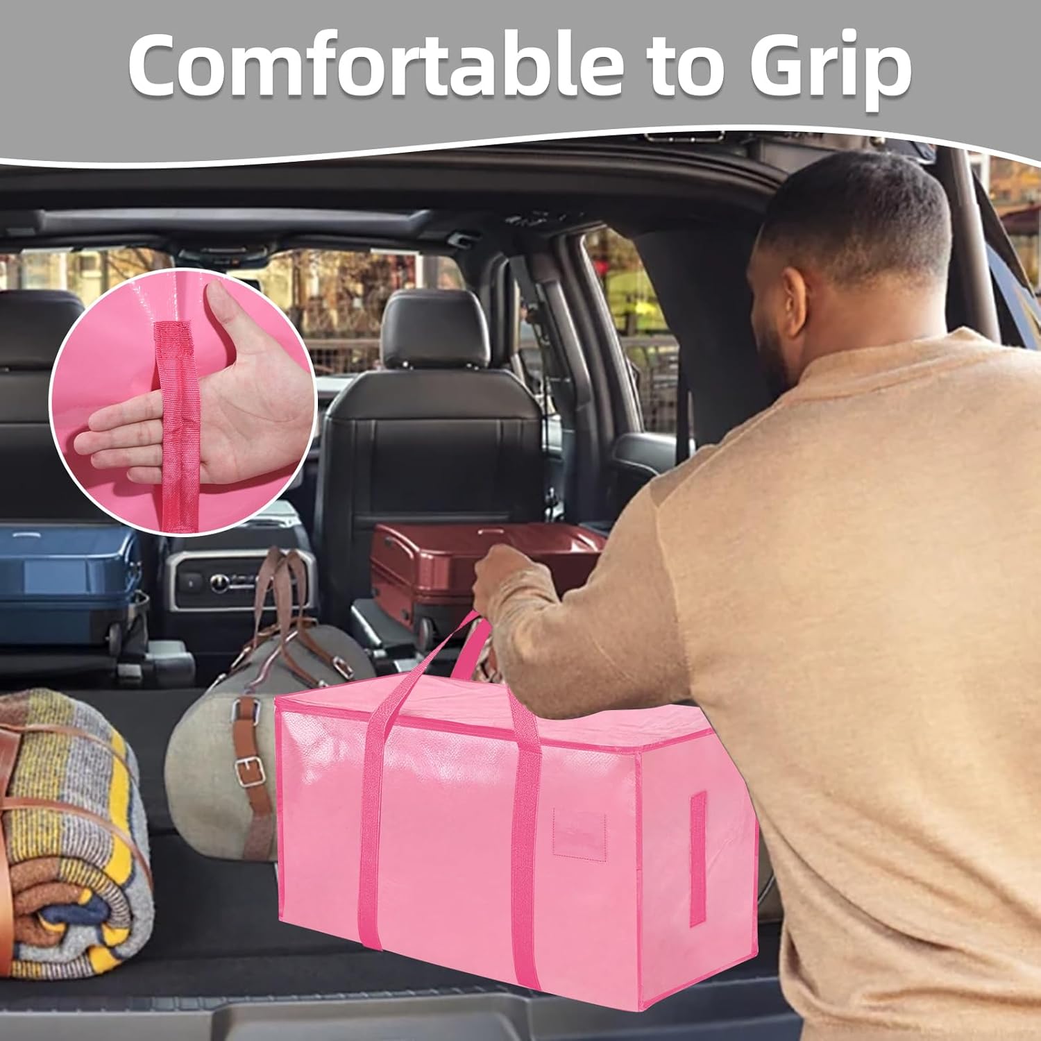 Skiennix Extra Large Heavy Duty Moving Bags - Waterproof Storage Totes with Zippers & Handles | 8 Pack (Pink)