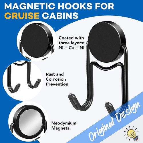 LOVIMAG Magnetic Hooks - Heavy Duty 50lbs+ Magnet Hooks for Cabin, Kitchen, and Home | 5 Pcs Black