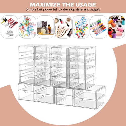 Caktraie Desk Organizer - 22 Drawer Plastic Makeup & Office Storage Bins | 4 Pack for Easy Organization