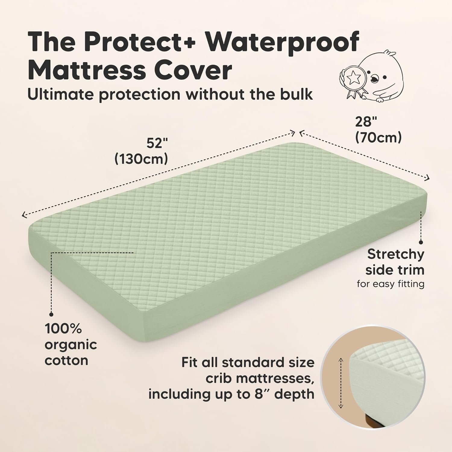 Skiennix 2-Pack Waterproof Crib Mattress Protector - Soft Quilted Cotton, Machine Washable, 52" x 28" (Soft Fern/Quin)
