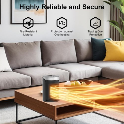 AUBKN Portable Electric Space Heater - 1500W PTC Ceramic with Thermostat & Remote | 12H Timer, 5 Modes for Home & Office