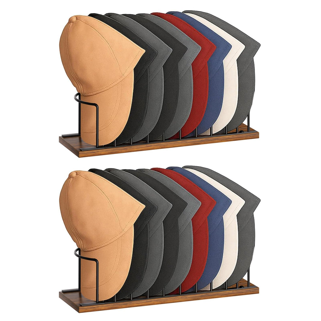 SWTYMIKI Hat Stand for Baseball Caps - 2 Tier Wood & Metal Removable Tabletop Hat Organizer Storage Display Rack, Holds up to 20 Caps for Desk, Closet Shelf, Dresser (Black)