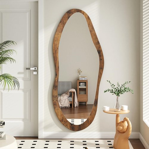 AAZZKANG Large Mirrors with Wood Framed 47"x20" Vintage Irregular Wall Mirror Full Length Asymmetrical for Bathroom Bedroom Living Room Entryway