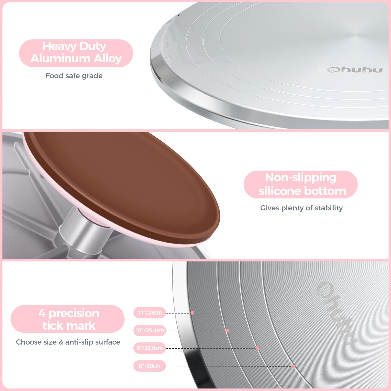 Ohuhu Cake Turntable, Aluminium 12'' Cake Decorating Kit Supplies Rotating Stand Revolving Spinner with 2 Icing Spatula 3 Comb Smoother Perfect Gifts