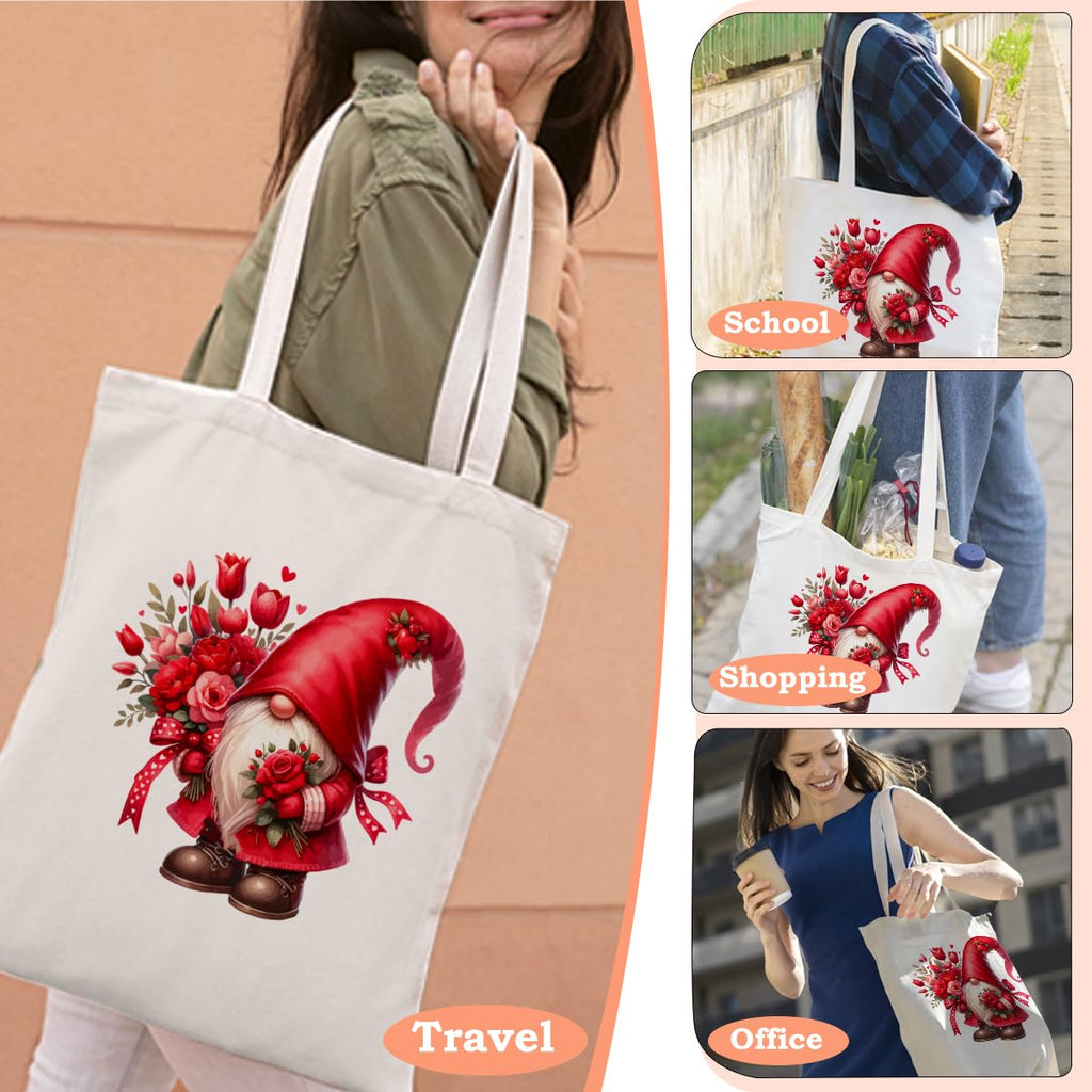 Sldpngo Aesthetic Tote Bags for Women Valentine's Day Cute Tote Bag Canvas Tote Bag for Vacation Shopping Grocery Mother's Day Spring Birthday Gifts for Women Wife Lover Gnome Gift