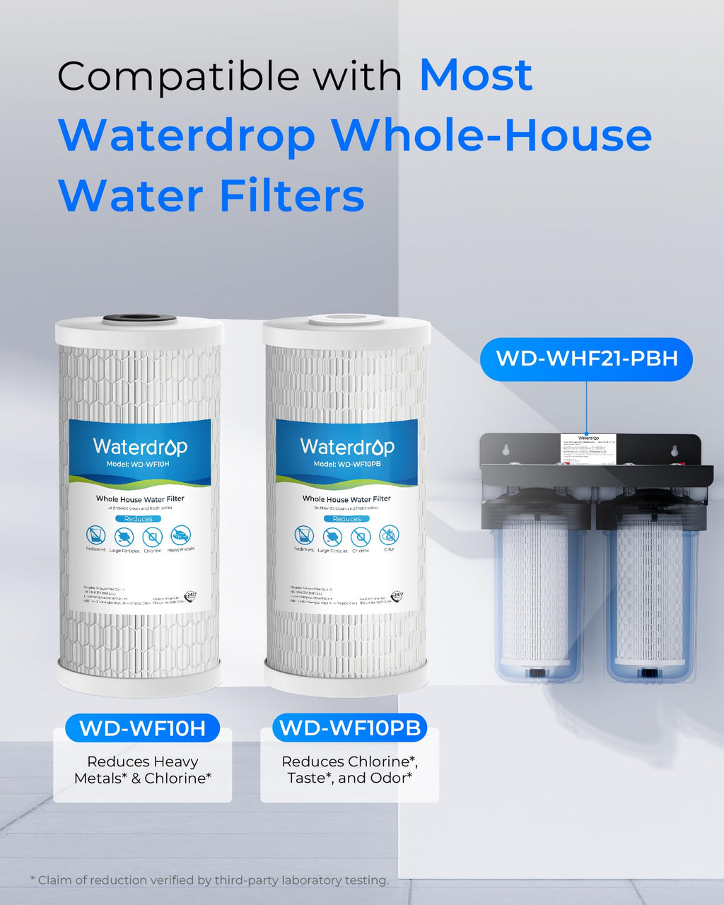 Waterdrop Whole House Water Filter, Sediment Filter Reduce Heavy Metals, Cartridge Replacement for GE® FXHTC, GXWH40L, iSpring, Culligan® RFC-BBSA, Whirlpool®, Any 10" x 4.5" System, 5 Micron