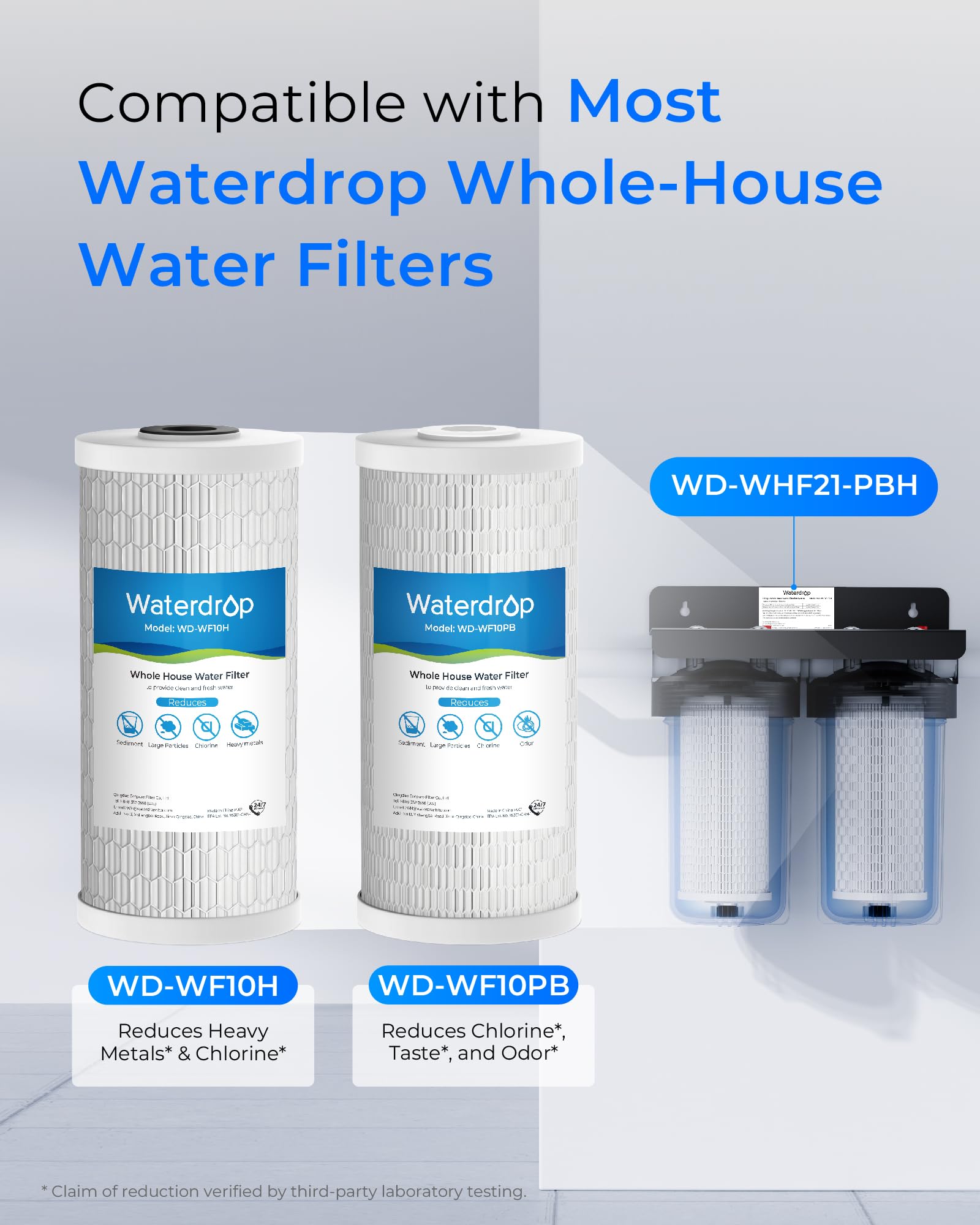 Waterdrop Whole House Water Filter, Sediment Filter Reduce Heavy Metals, Cartridge Replacement for GE® FXHTC, GXWH40L, iSpring, Culligan® RFC-BBSA, Whirlpool®, Any 10" x 4.5" System, 5 Micron