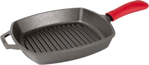 Lodge Cast Iron Grill Pan - 10.5-Inch Square Design for Perfect Grilling | Durable Black Finish