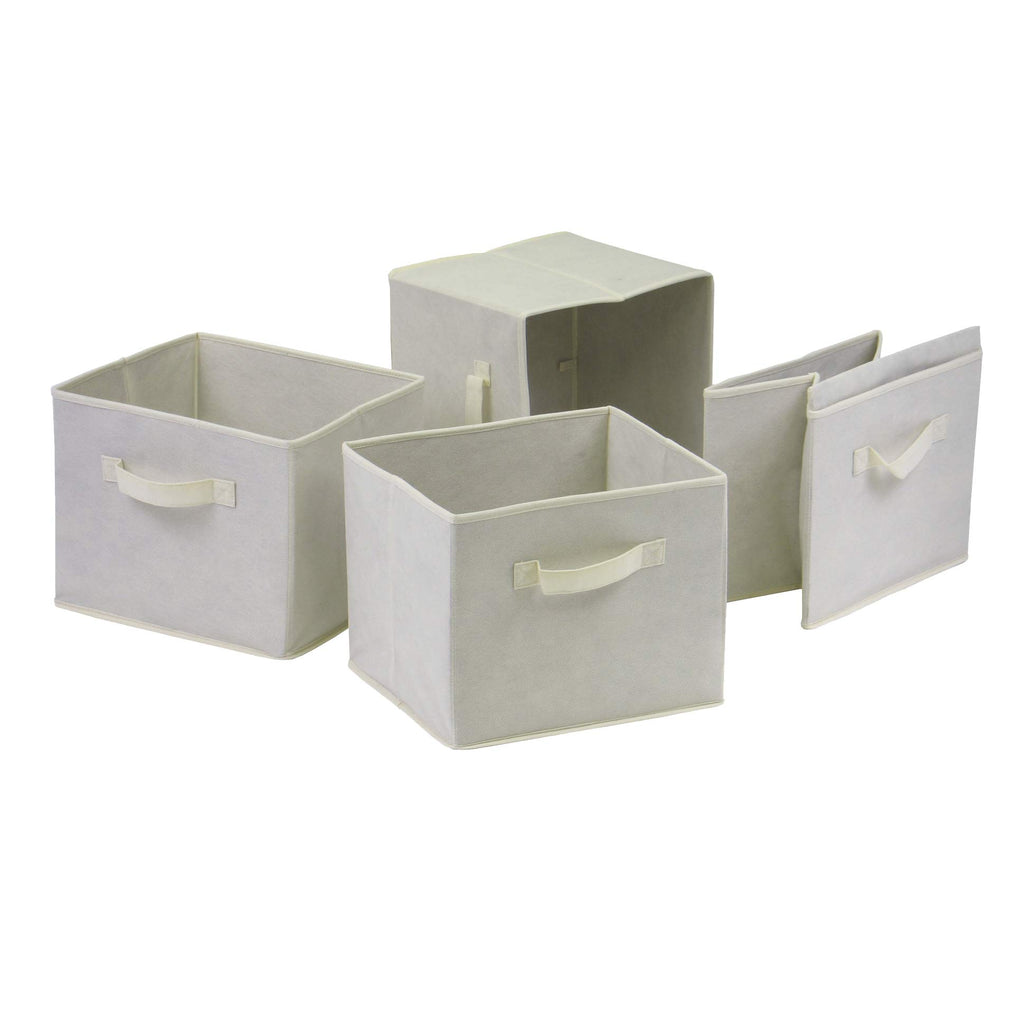 Winsome Wood Capri Wood 4 Section Storage Shelf with 4 Beige Fabric Foldable Baskets