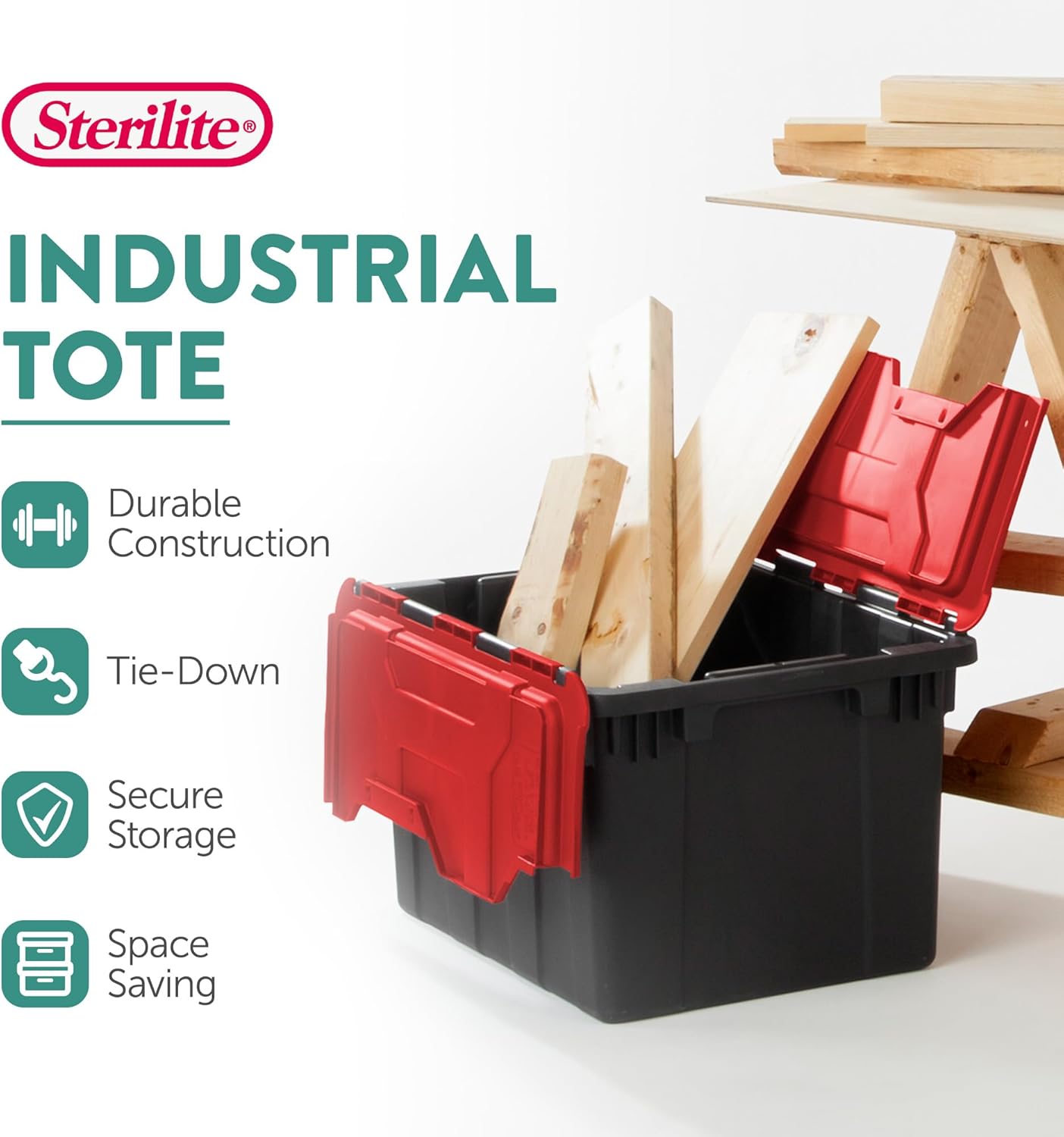 Sterilite 12 Gallon Heavy-Duty Industrial Tote - 6-Pack Stackable Storage Bins for Garage & Home Organization