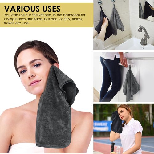 VIVOTE Hand Towel Set, Super Soft Absorbent Microfibre Hand Towels, Black, 2 Pack, 30 x 50cm