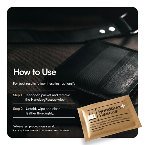 HandBagRescue All-Natural Cleaning Wipes. Remove Dirt & Surface Stains & Conditions Leather Handbags with Essential Oil. Box of 10 Individually Wrapped Wipes.