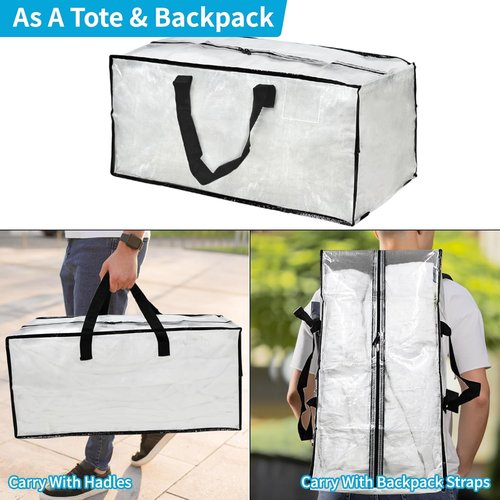Clear Moving Bags - 8 Pack Large Foldable Storage Bags with Handles for Clothes & Bedding